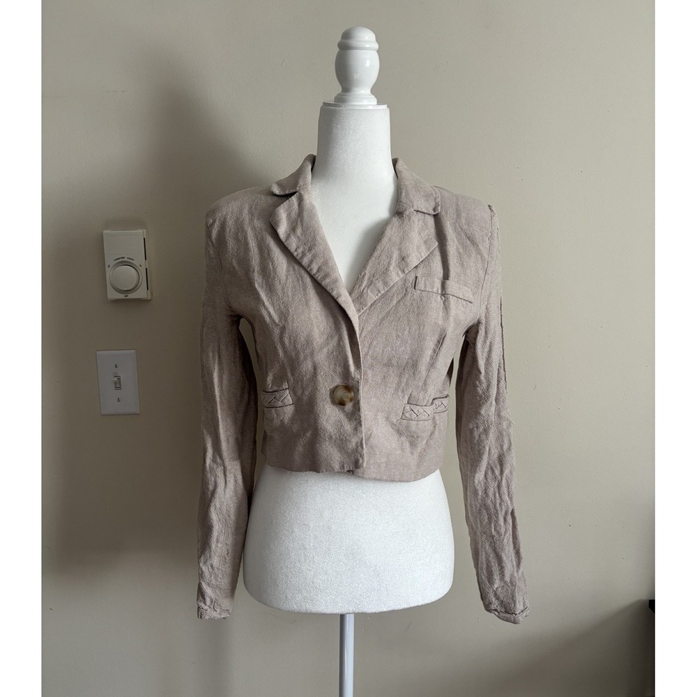 Jason Wu Cropped Blazer Jacket Linen Blend Womens Small Business Casual‎ Beige